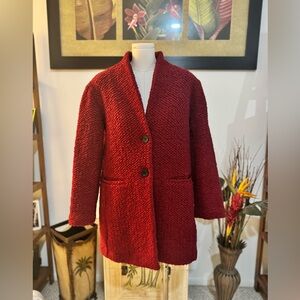 Banana Republic Women's Red Wool knit pea coat black buttons pockets XS